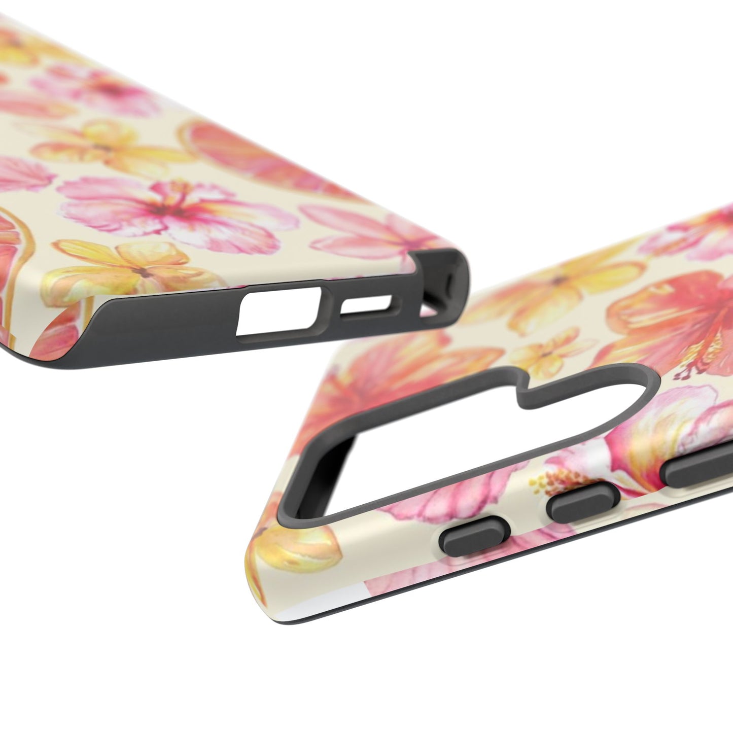 Tropical Hibiscus Tough Phone Case – Watercolor Floral & Citrus Protective Cover