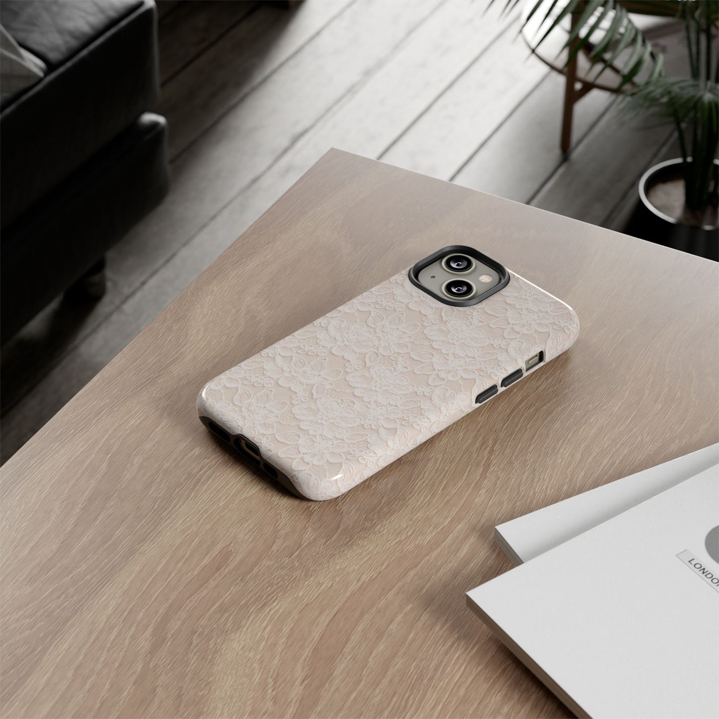 Floral Lace Tough Phone Case – Vintage Ivory Protective Cover