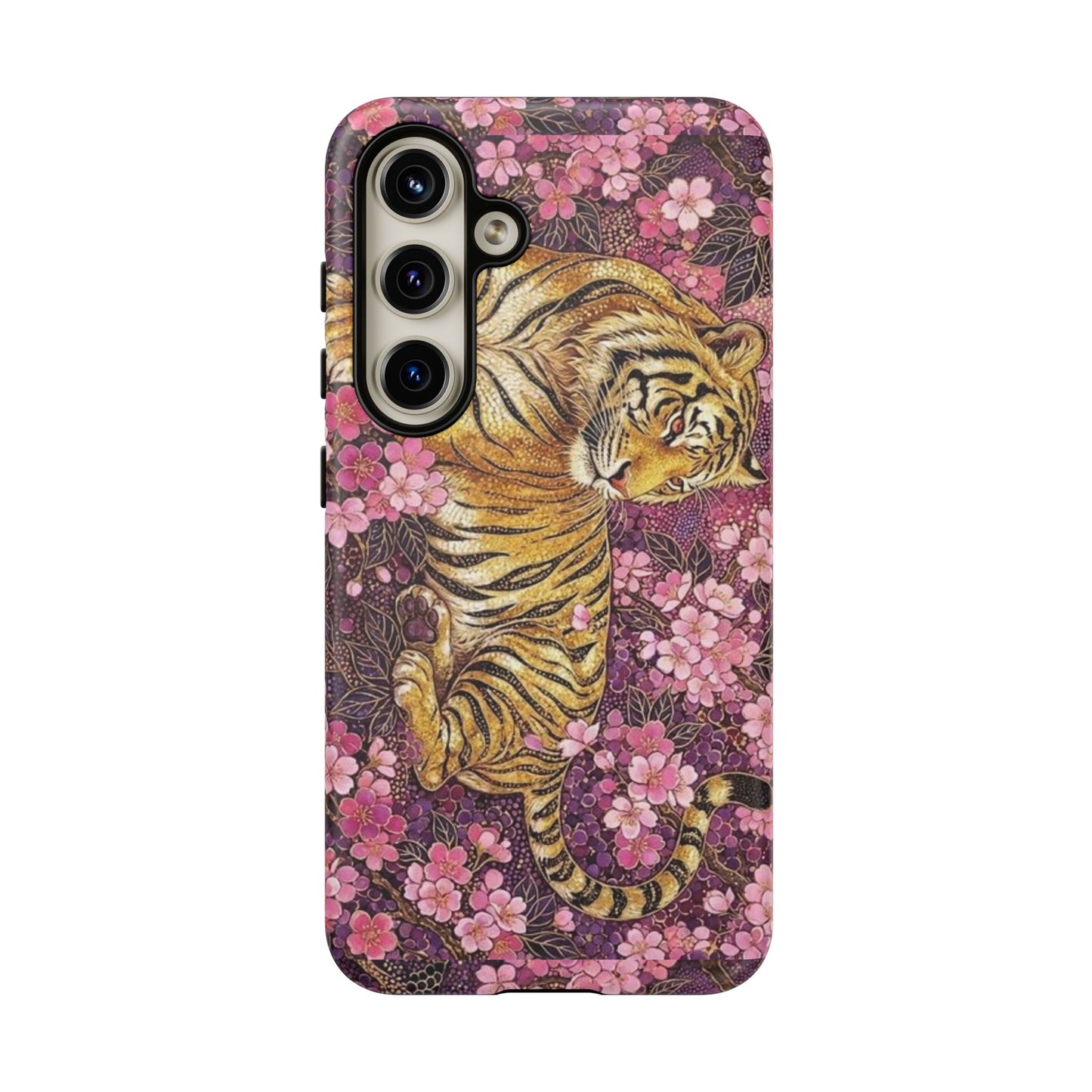 Tiger Floral Phone Case — Vintage Sakura Heavy-Duty Protective Cover