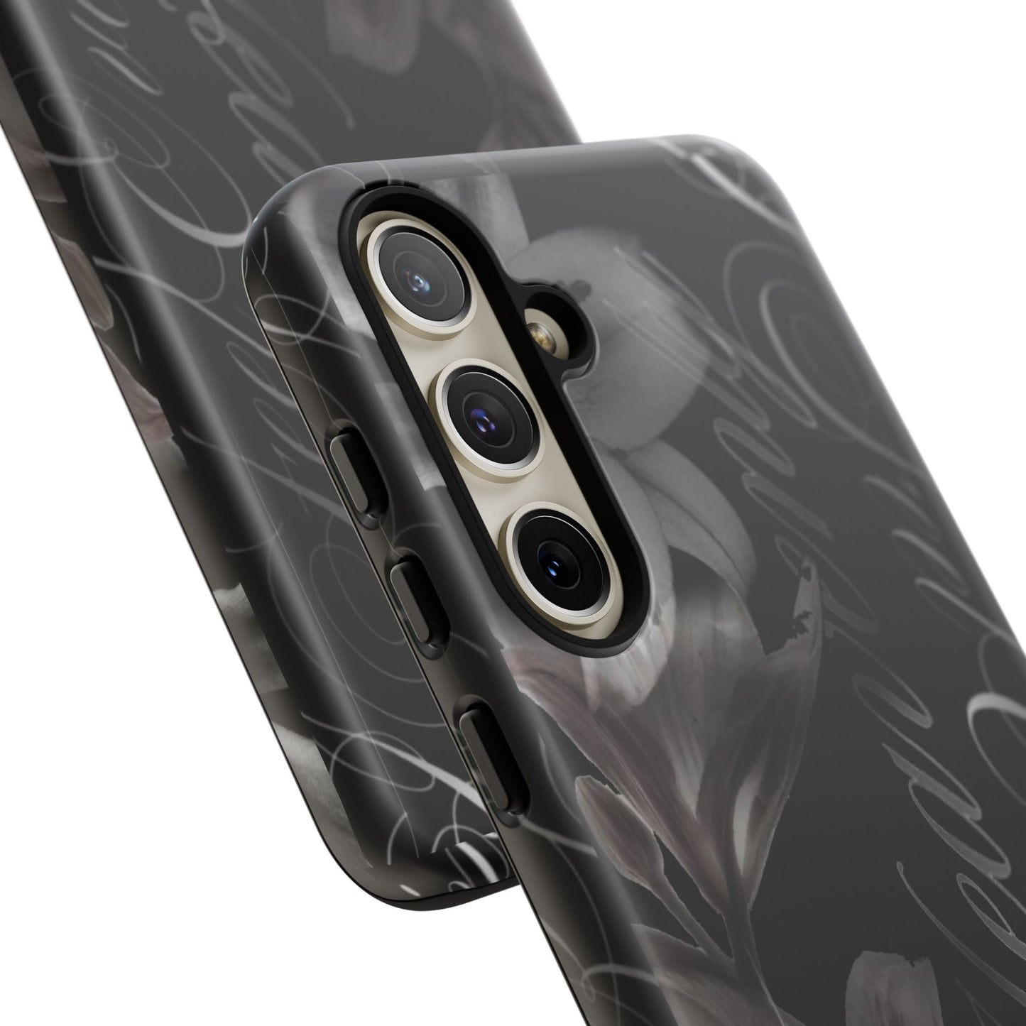 Floral Script Tough Phone Case – Black Lily Protective Cover