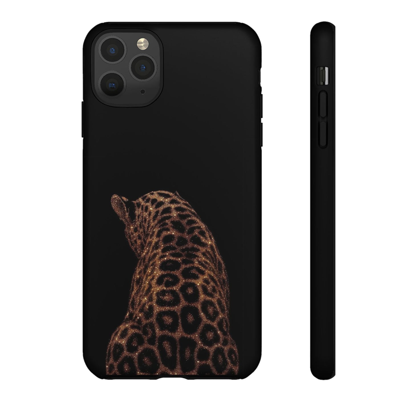 Leopard Print Tough Phone Case - Sleek Black Protective Cover