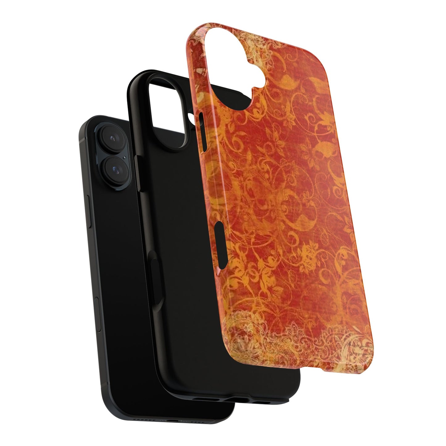 Floral Autumn iPhone Tough Case — Orange Vintage Scroll Design