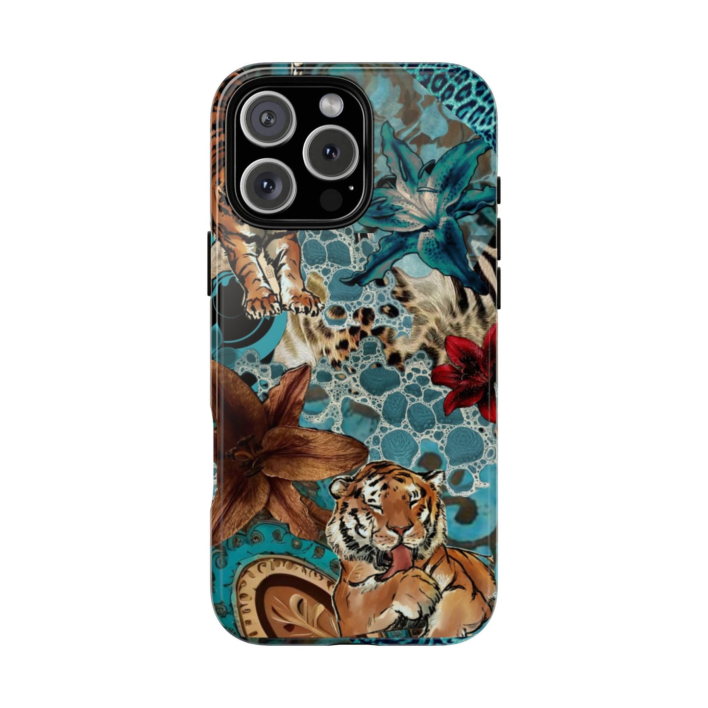 Floral Tiger Phone Case - Teal Safari Protective Cover