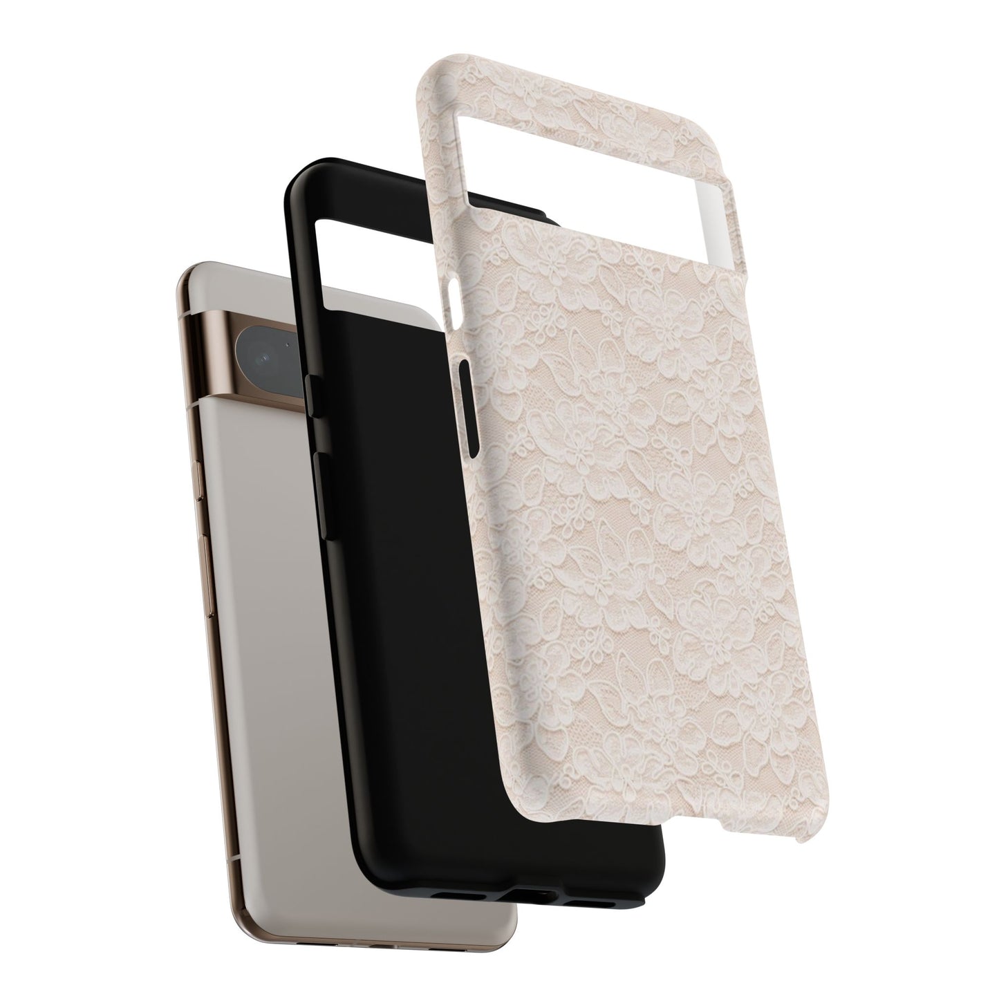 Floral Lace Tough Phone Case – Vintage Ivory Protective Cover