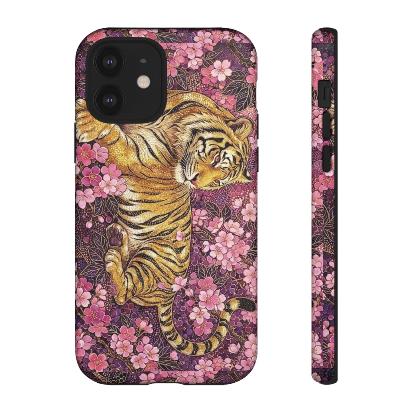 Tiger Floral Phone Case — Vintage Sakura Heavy-Duty Protective Cover