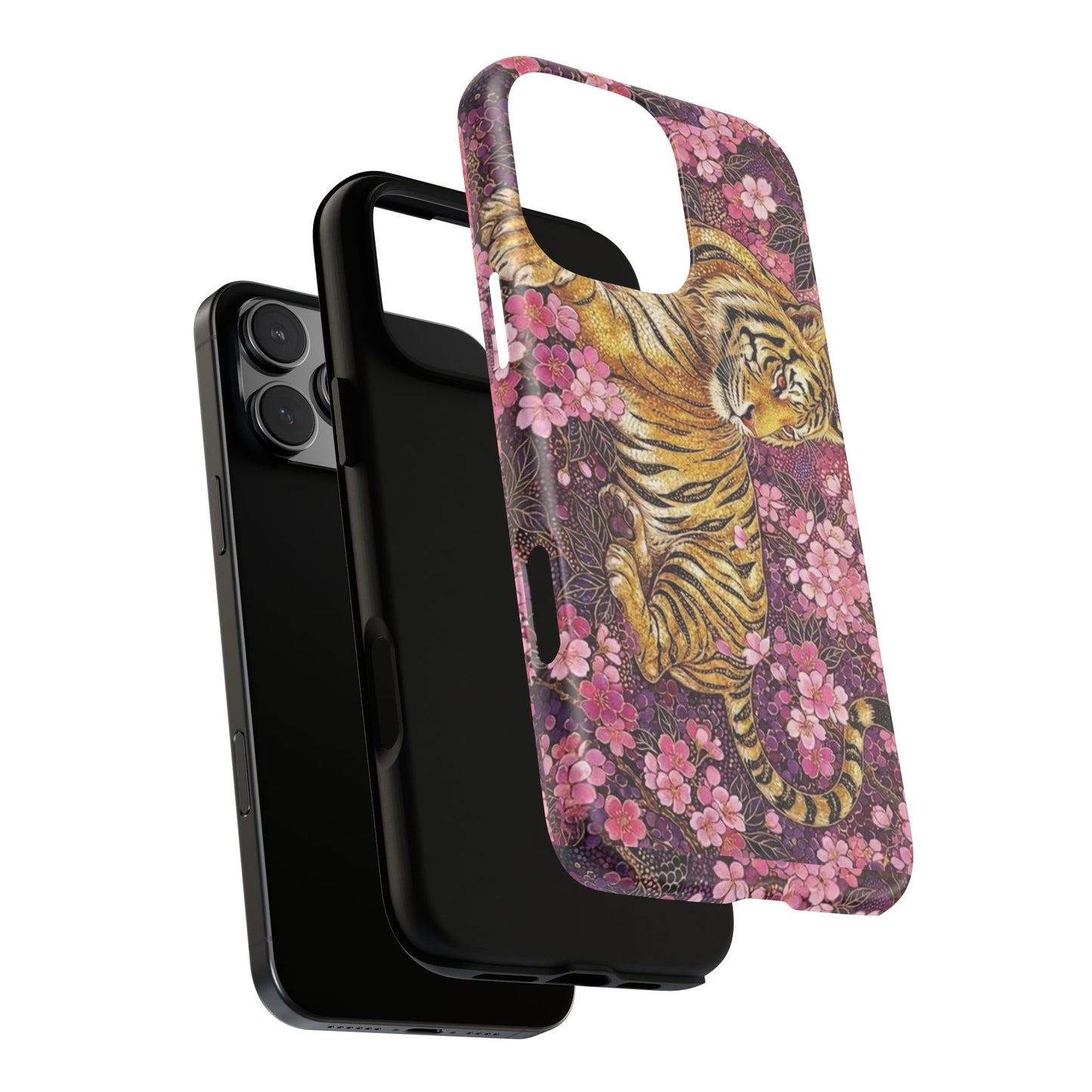 Tiger Floral Phone Case — Vintage Sakura Heavy-Duty Protective Cover