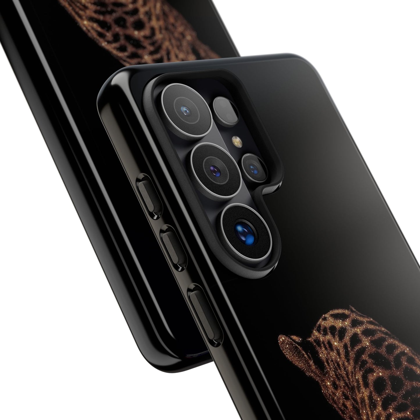 Leopard Print Tough Phone Case - Sleek Black Protective Cover