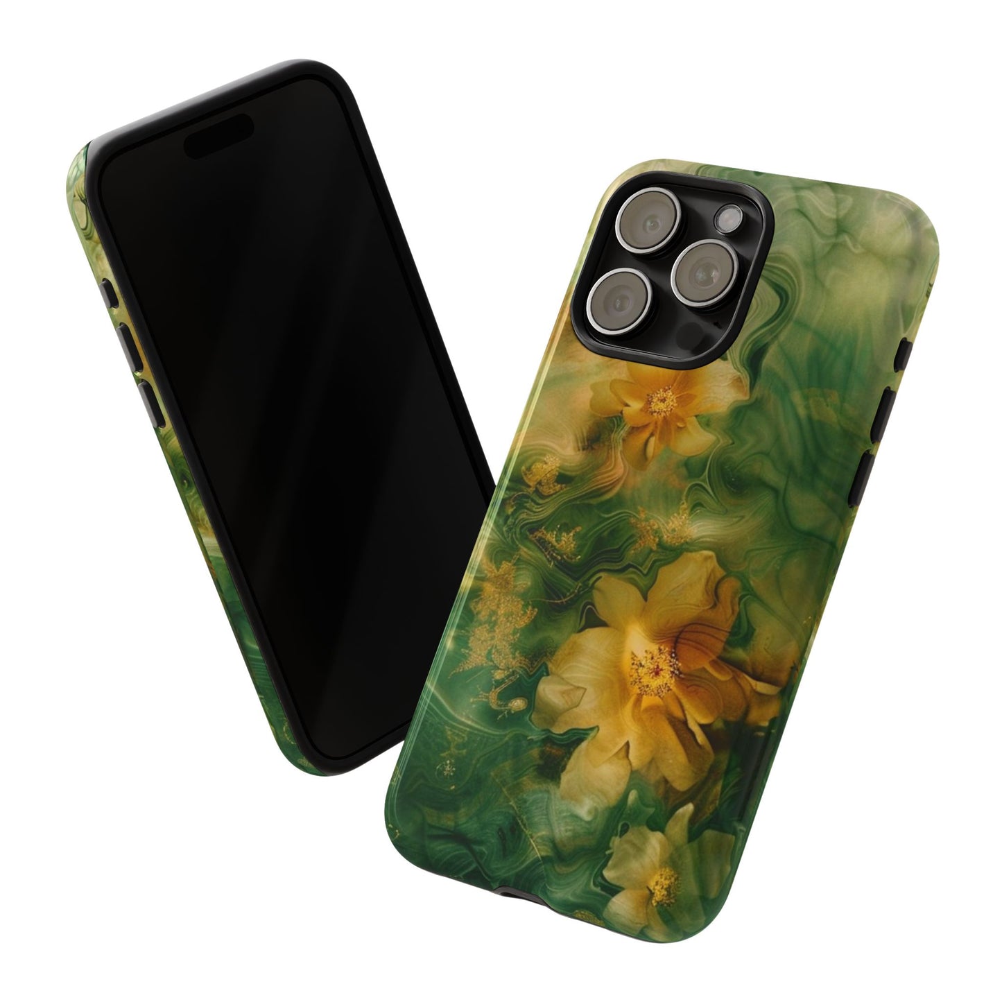 Floral Swirl Phone Case — Green & Gold Vintage Flower Design
