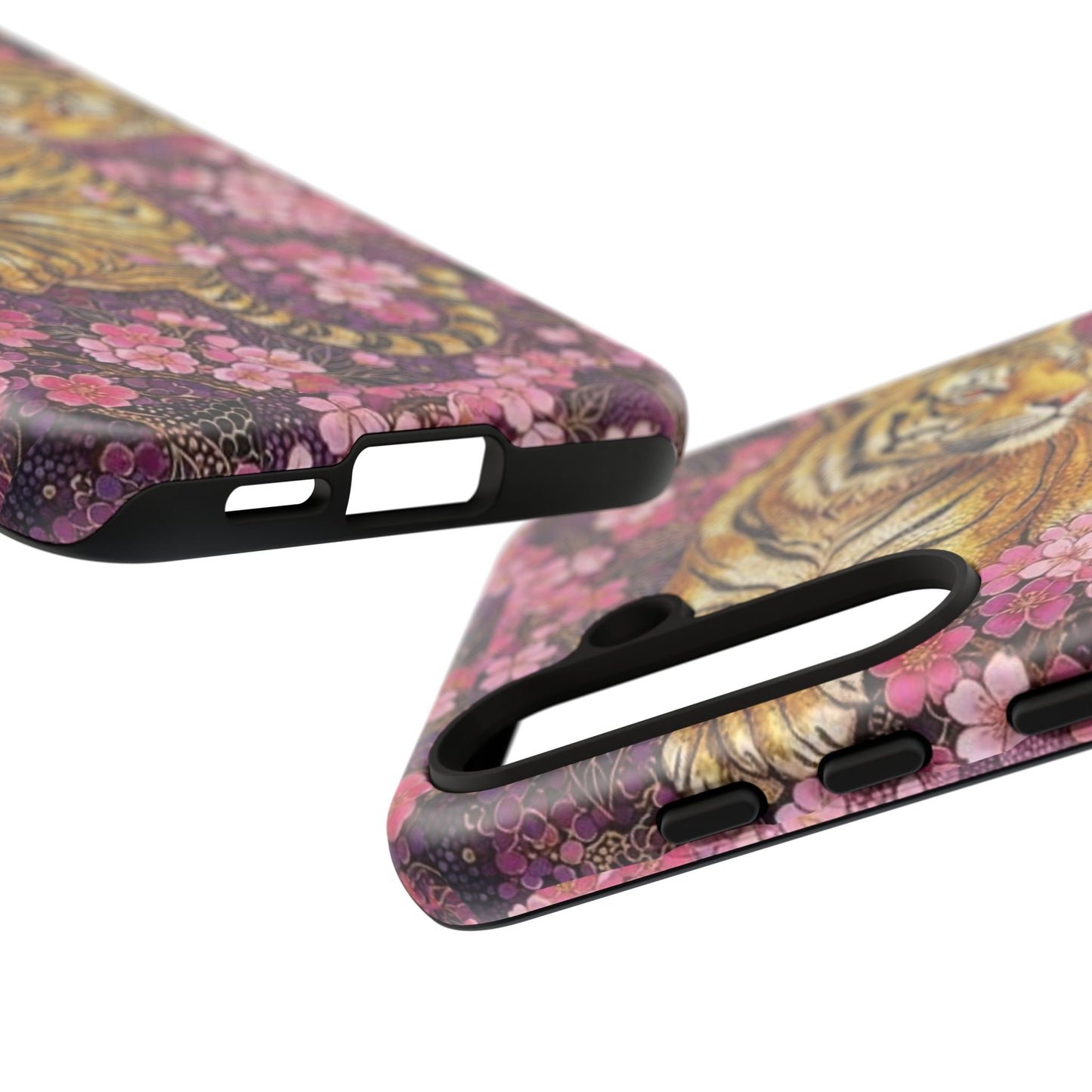 Tiger Floral Phone Case — Vintage Sakura Heavy-Duty Protective Cover