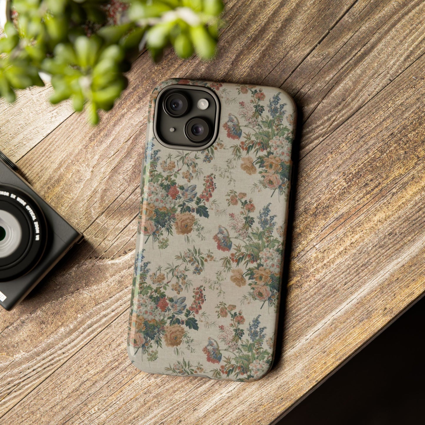 Floral Vintage Tough Phone Case – Antique Rose Pattern