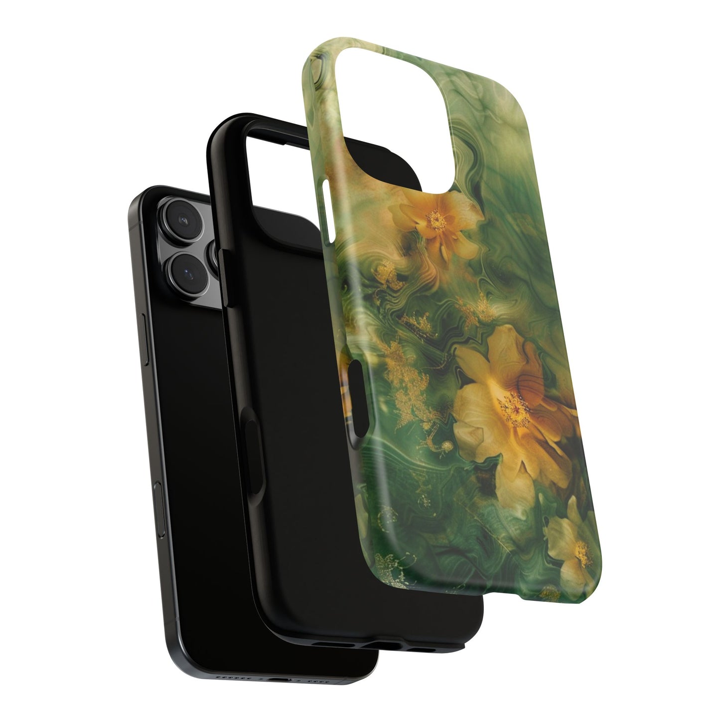 Floral Swirl Phone Case — Green & Gold Vintage Flower Design