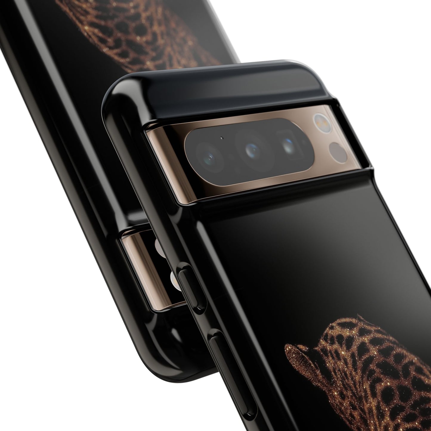 Leopard Print Tough Phone Case - Sleek Black Protective Cover