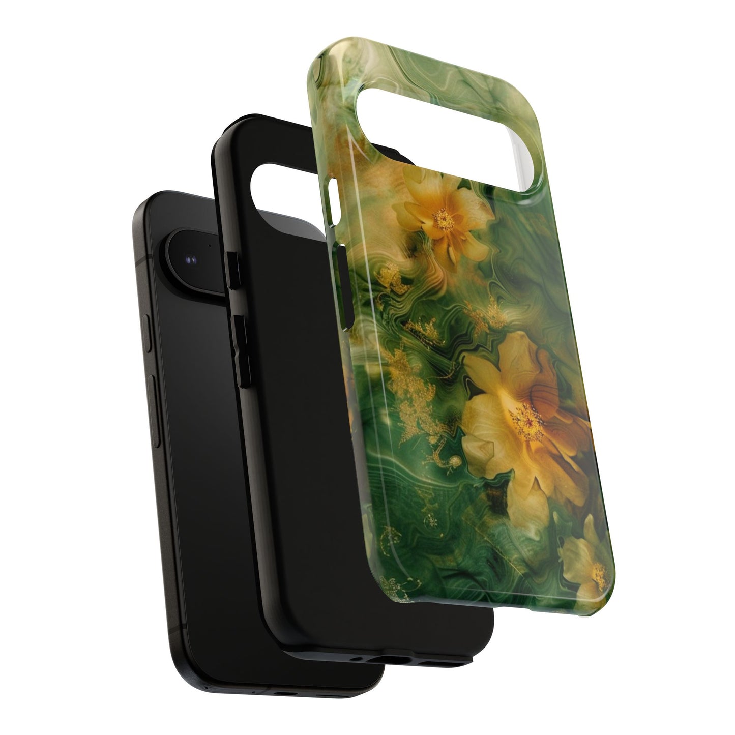 Floral Swirl Phone Case — Green & Gold Vintage Flower Design