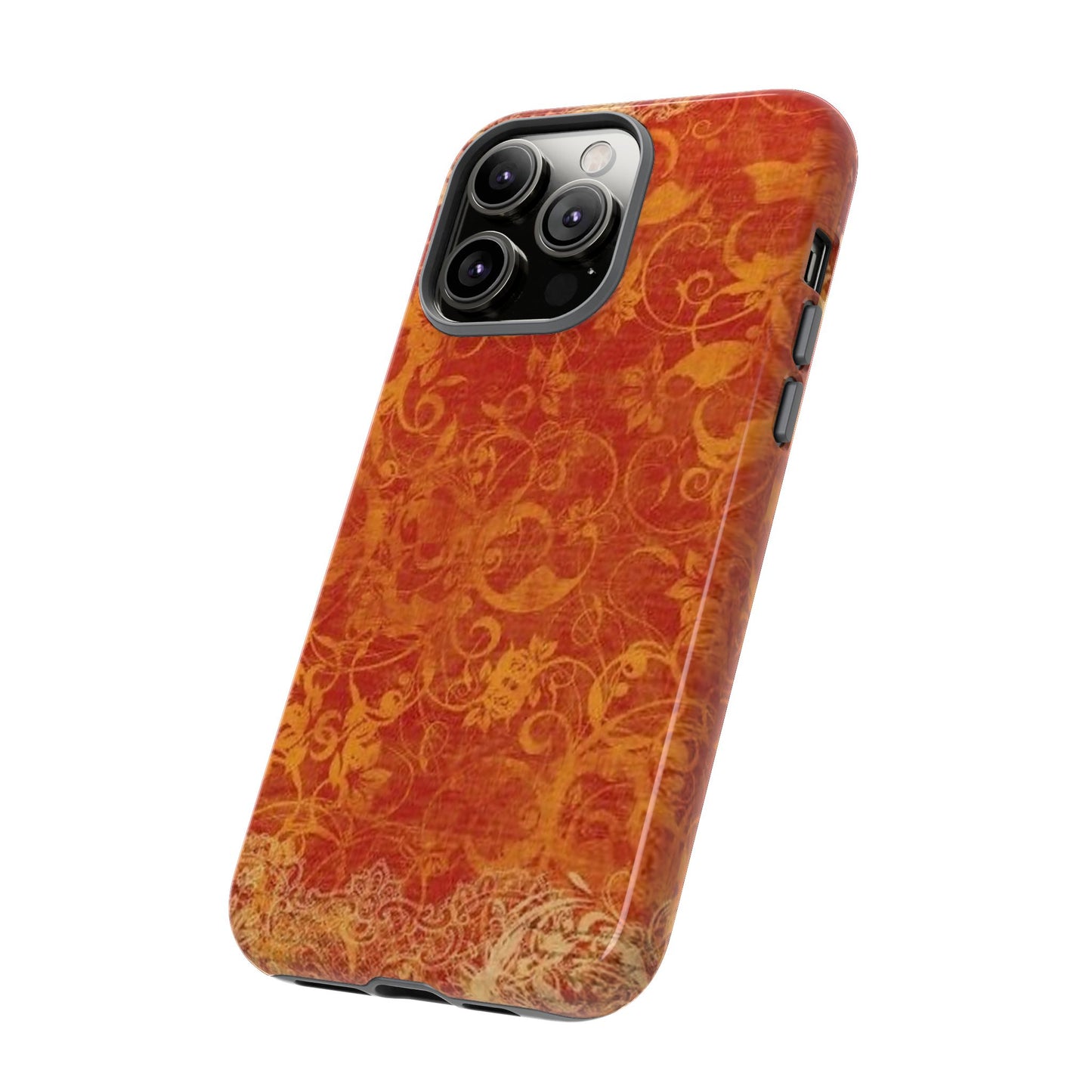 Floral Autumn iPhone Tough Case — Orange Vintage Scroll Design