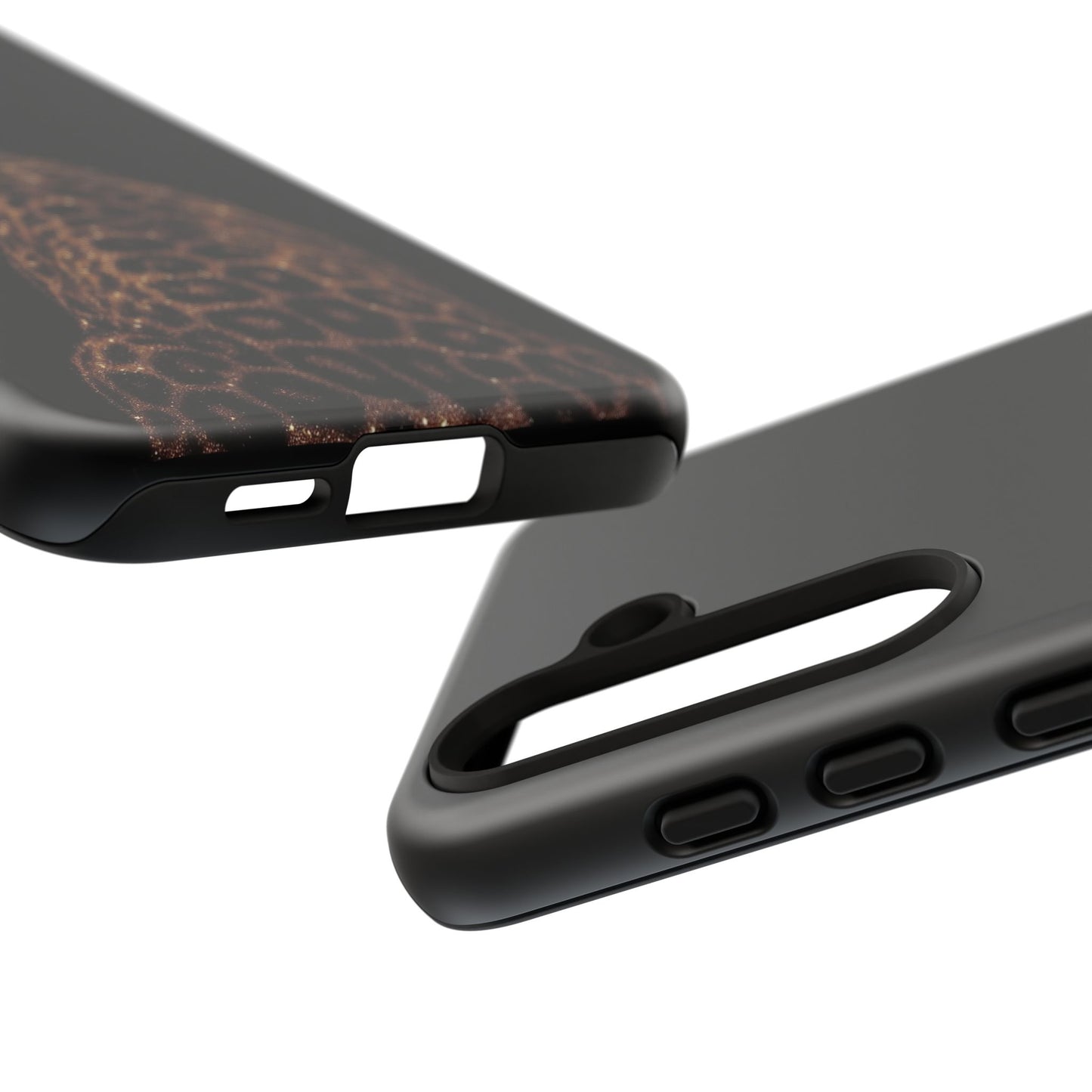 Leopard Print Tough Phone Case - Sleek Black Protective Cover