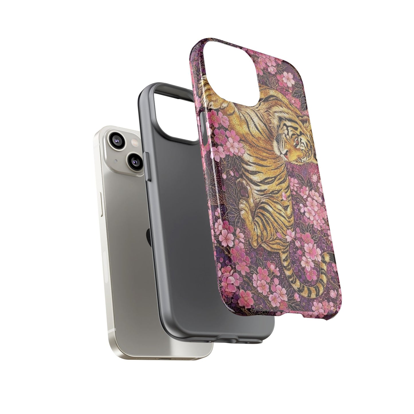 Tiger Floral Phone Case — Vintage Sakura Heavy-Duty Protective Cover