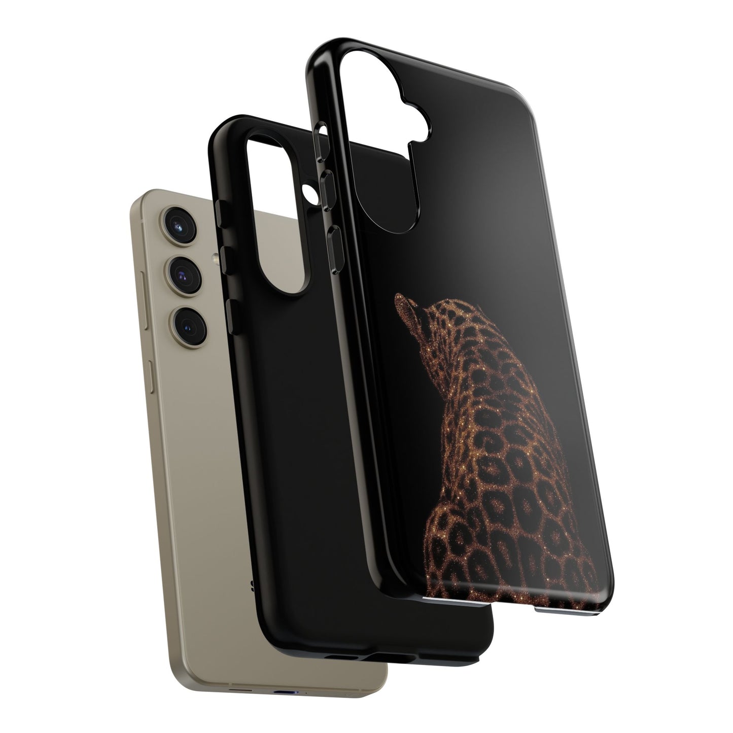 Leopard Print Tough Phone Case - Sleek Black Protective Cover