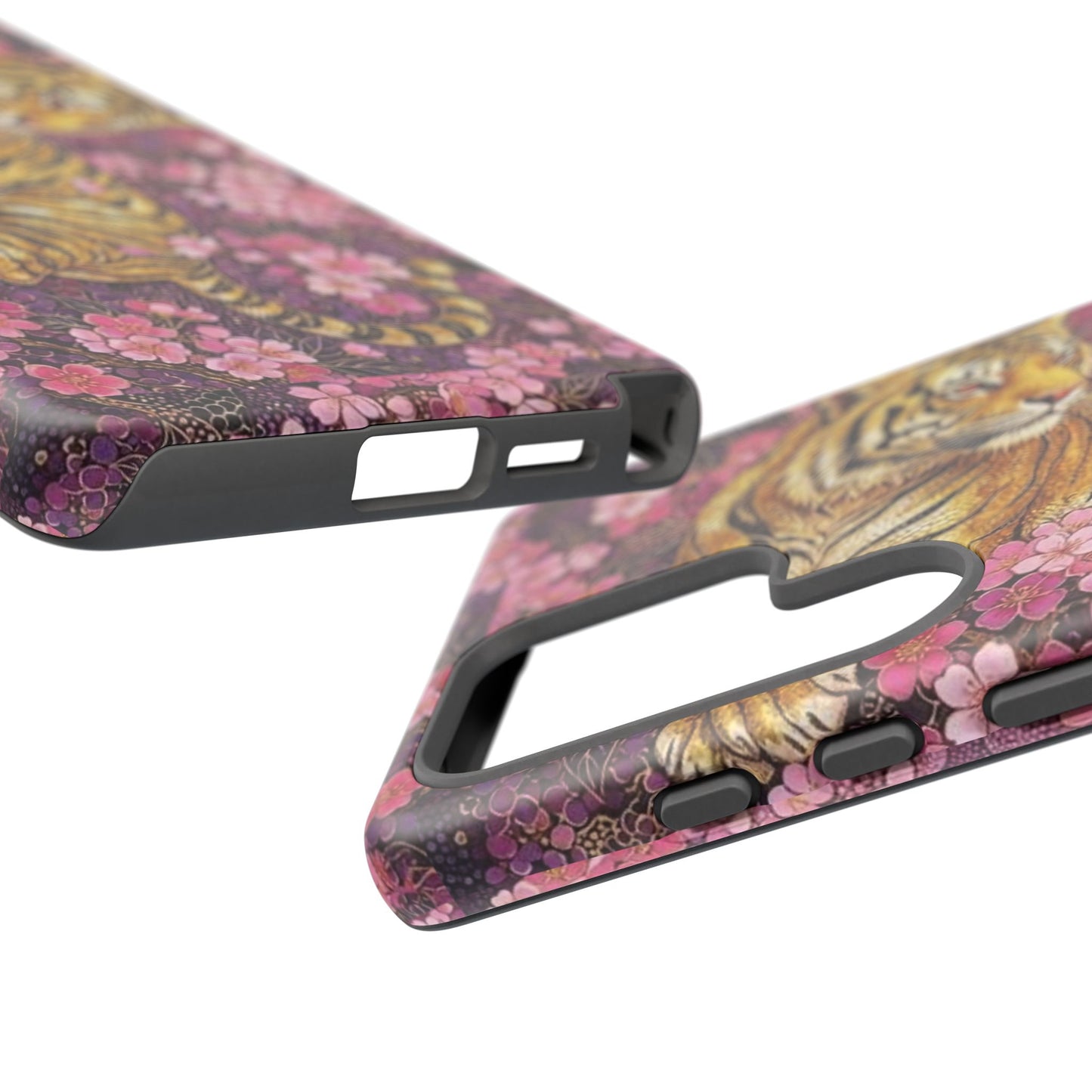 Tiger Floral Phone Case — Vintage Sakura Heavy-Duty Protective Cover