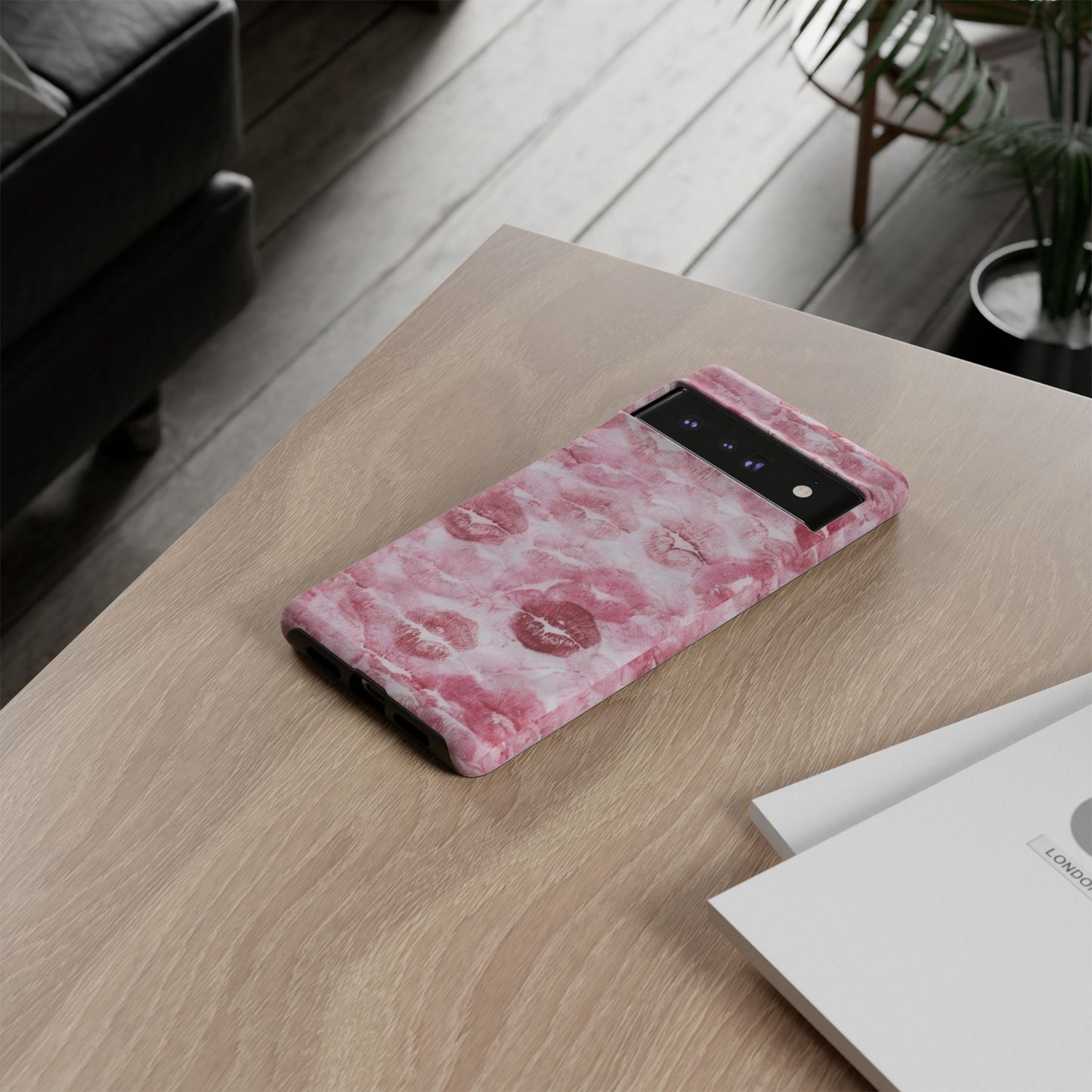 Kiss Print Tough Phone Case — Pink Marble Lip Pattern, Protective iPhone Cover