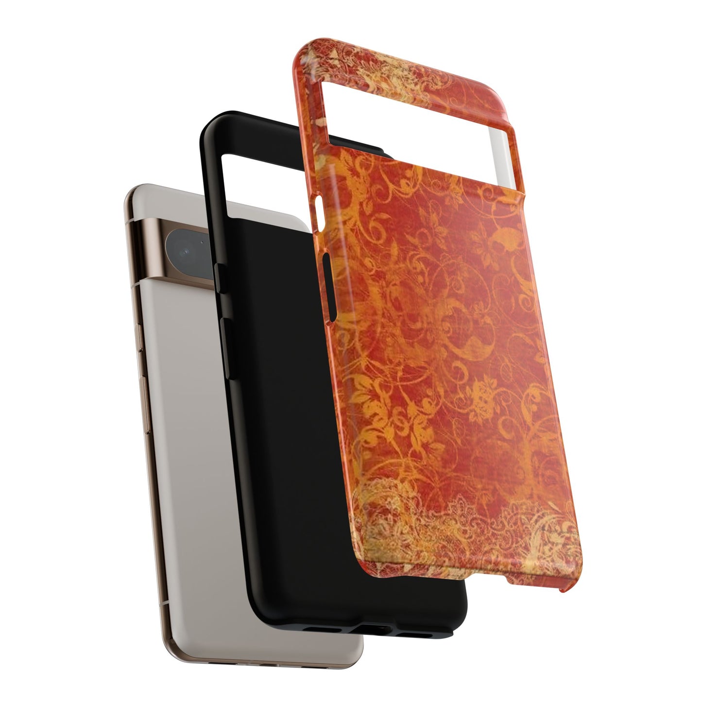 Floral Autumn iPhone Tough Case — Orange Vintage Scroll Design