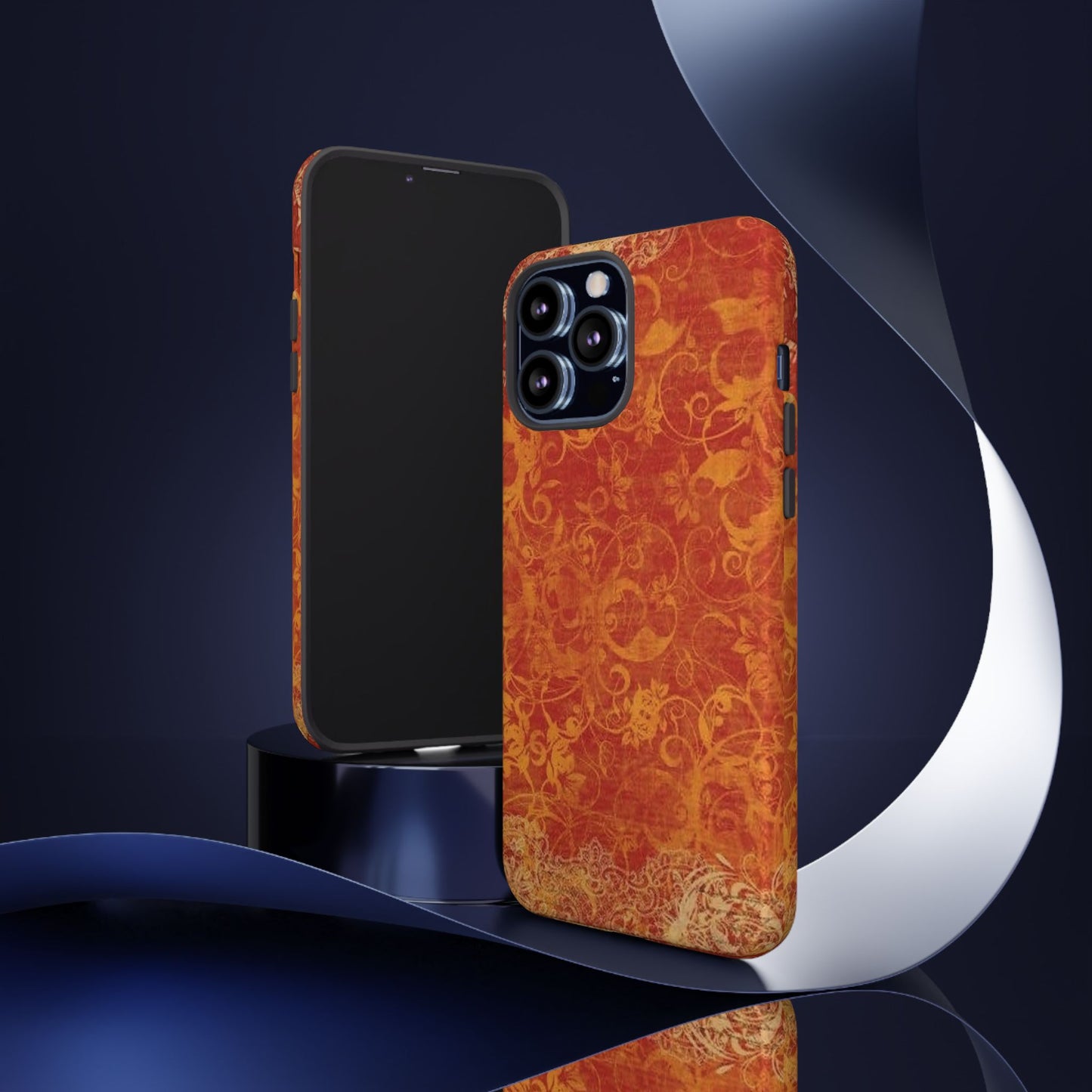 Floral Autumn iPhone Tough Case — Orange Vintage Scroll Design