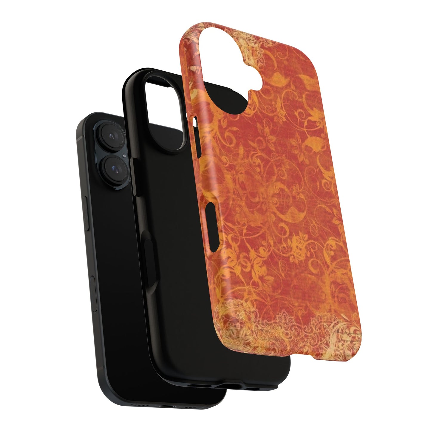 Floral Autumn iPhone Tough Case — Orange Vintage Scroll Design