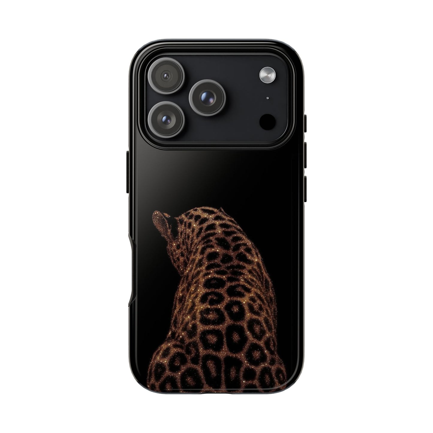 Leopard Print Tough Phone Case - Sleek Black Protective Cover