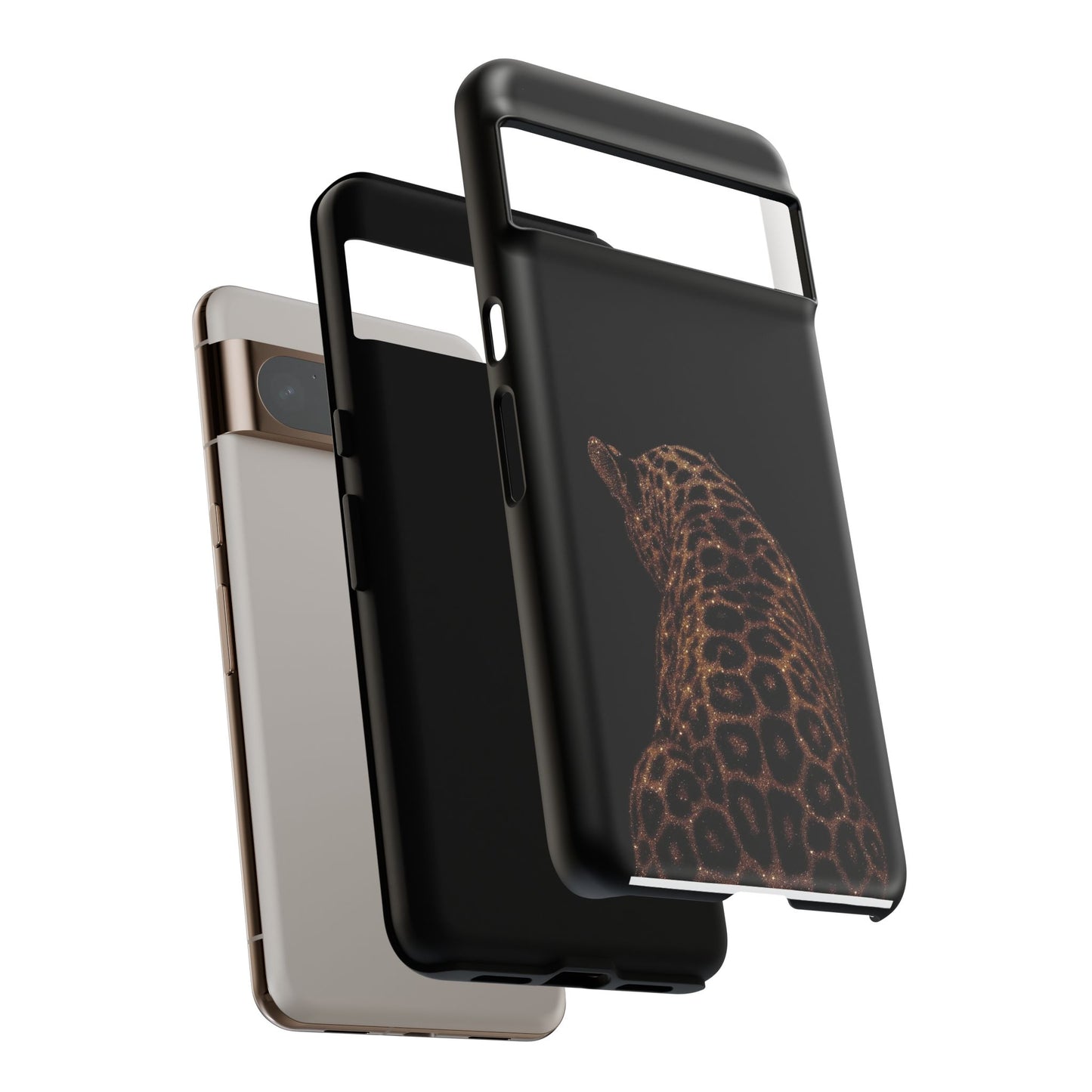 Leopard Print Tough Phone Case - Sleek Black Protective Cover