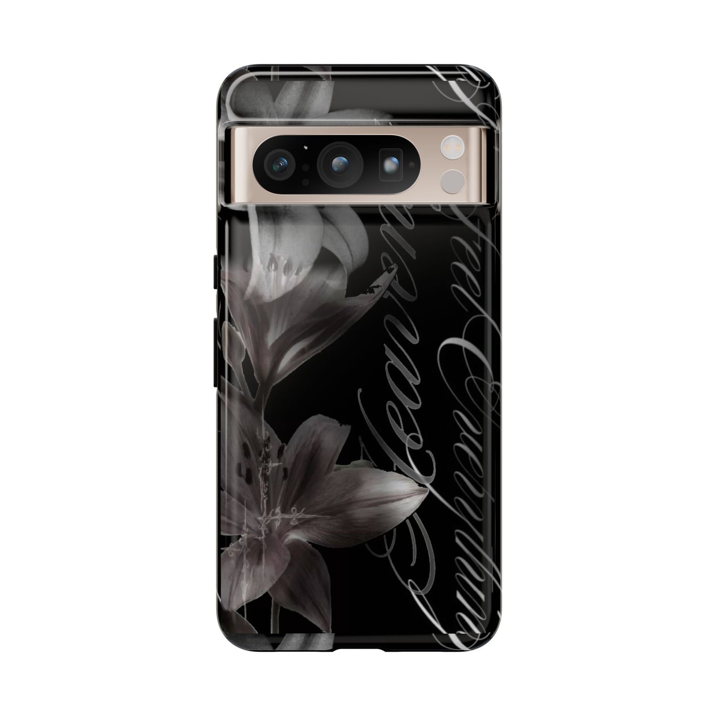 Floral Script Tough Phone Case – Black Lily Protective Cover