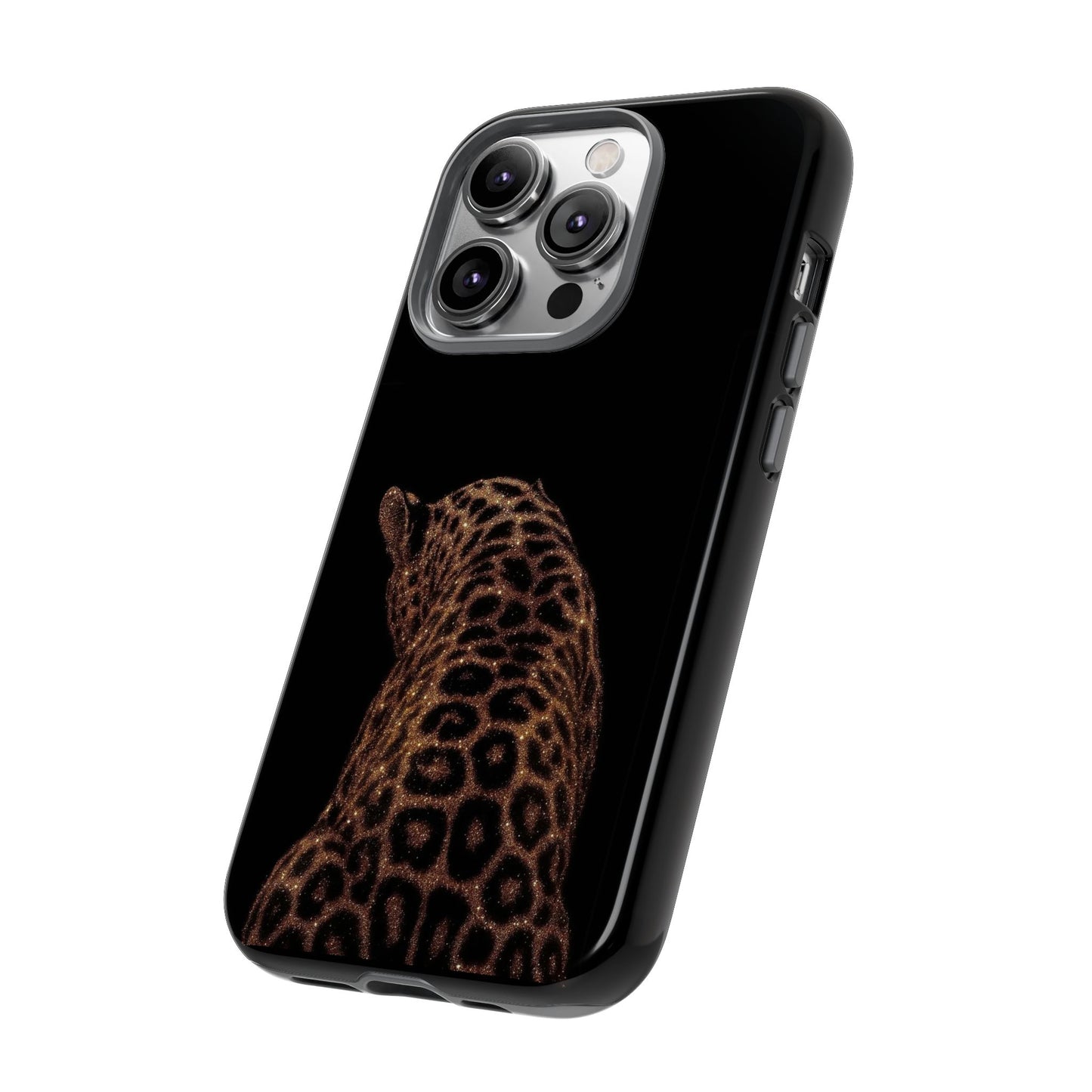 Leopard Print Tough Phone Case - Sleek Black Protective Cover