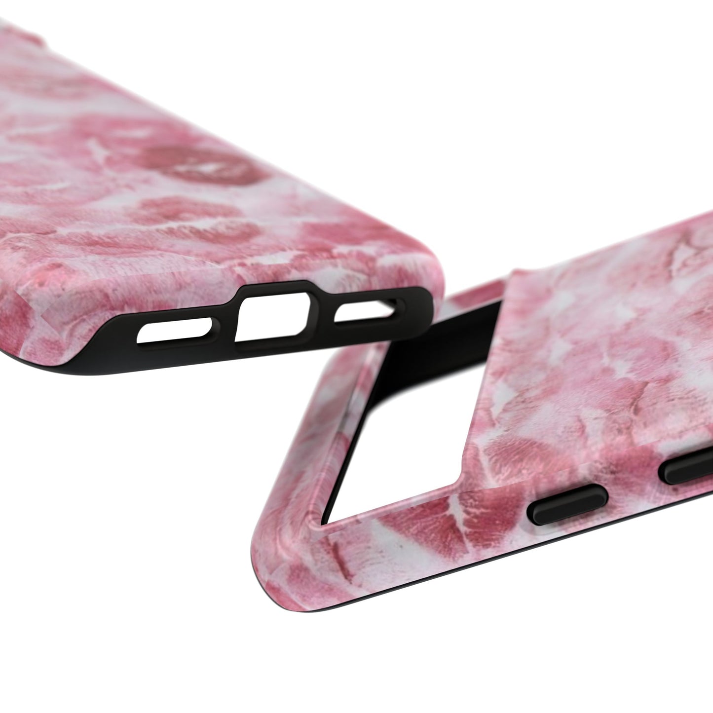 Kiss Print Tough Phone Case — Pink Marble Lip Pattern, Protective iPhone Cover
