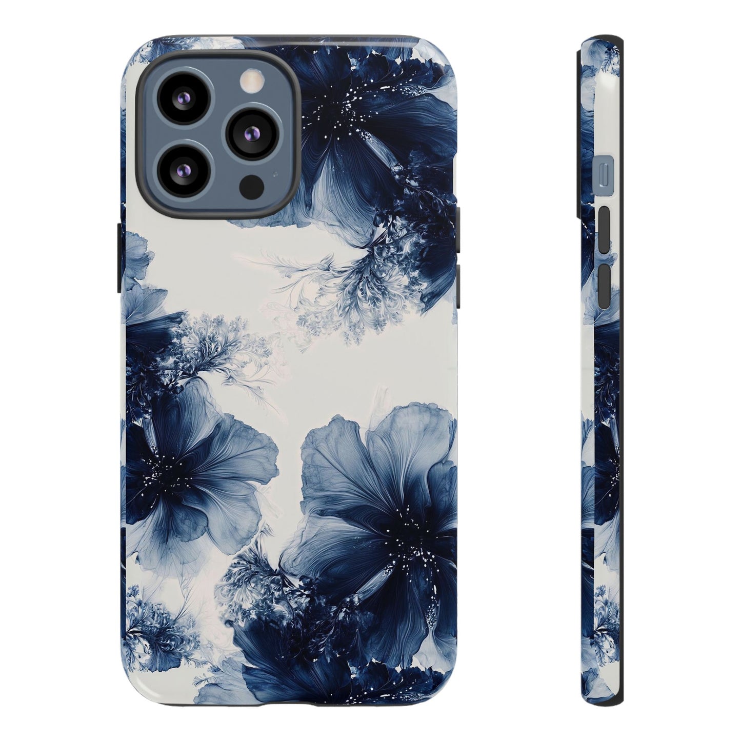Floral Indigo Tough Phone Case — Blue Botanical Protective Cover