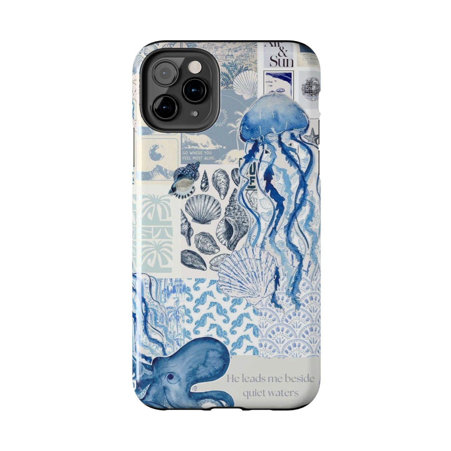 Sea Collage Tough Phone Case — Blue Jellyfish & Shells Coastal Design