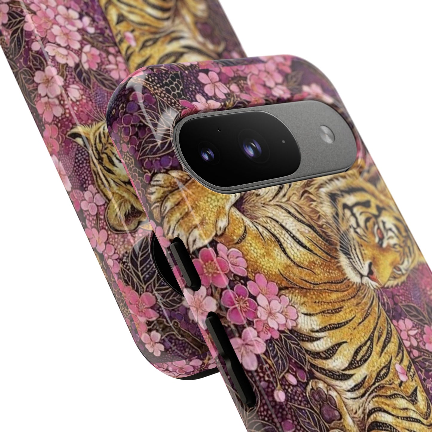 Tiger Floral Phone Case — Vintage Sakura Heavy-Duty Protective Cover