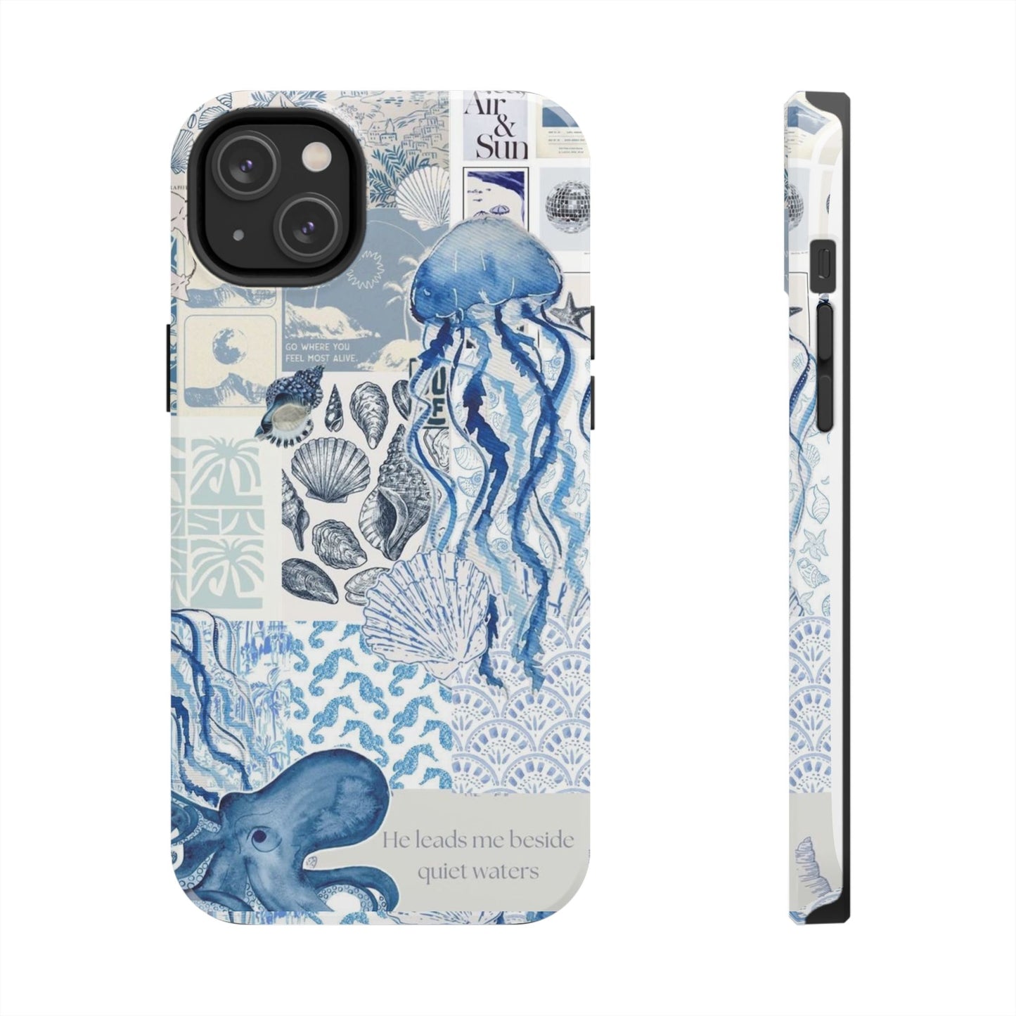 Sea Collage Tough Phone Case — Blue Jellyfish & Shells Coastal Design