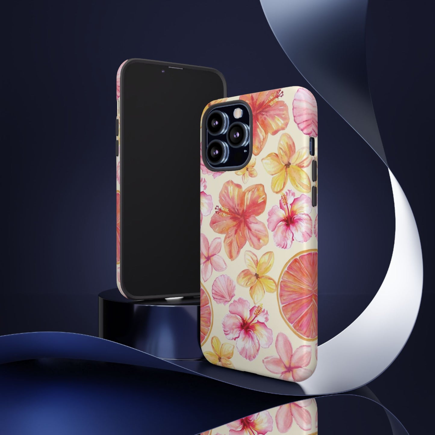 Tropical Hibiscus Tough Phone Case – Watercolor Floral & Citrus Protective Cover
