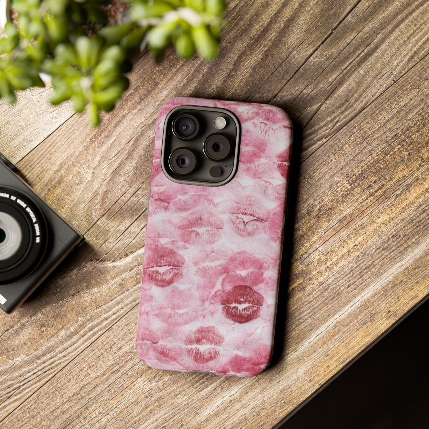 Kiss Print Tough Phone Case — Pink Marble Lip Pattern, Protective iPhone Cover