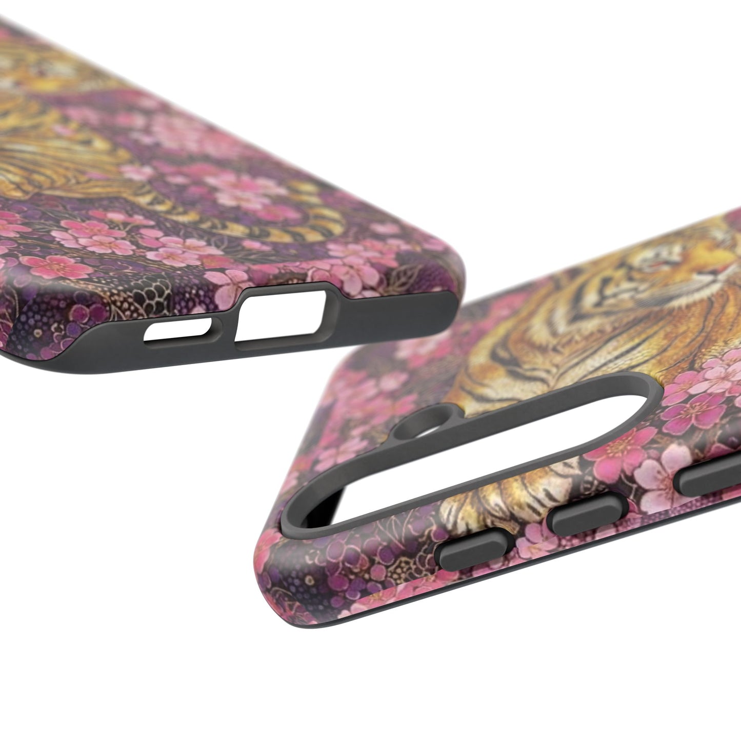 Tiger Floral Phone Case — Vintage Sakura Heavy-Duty Protective Cover