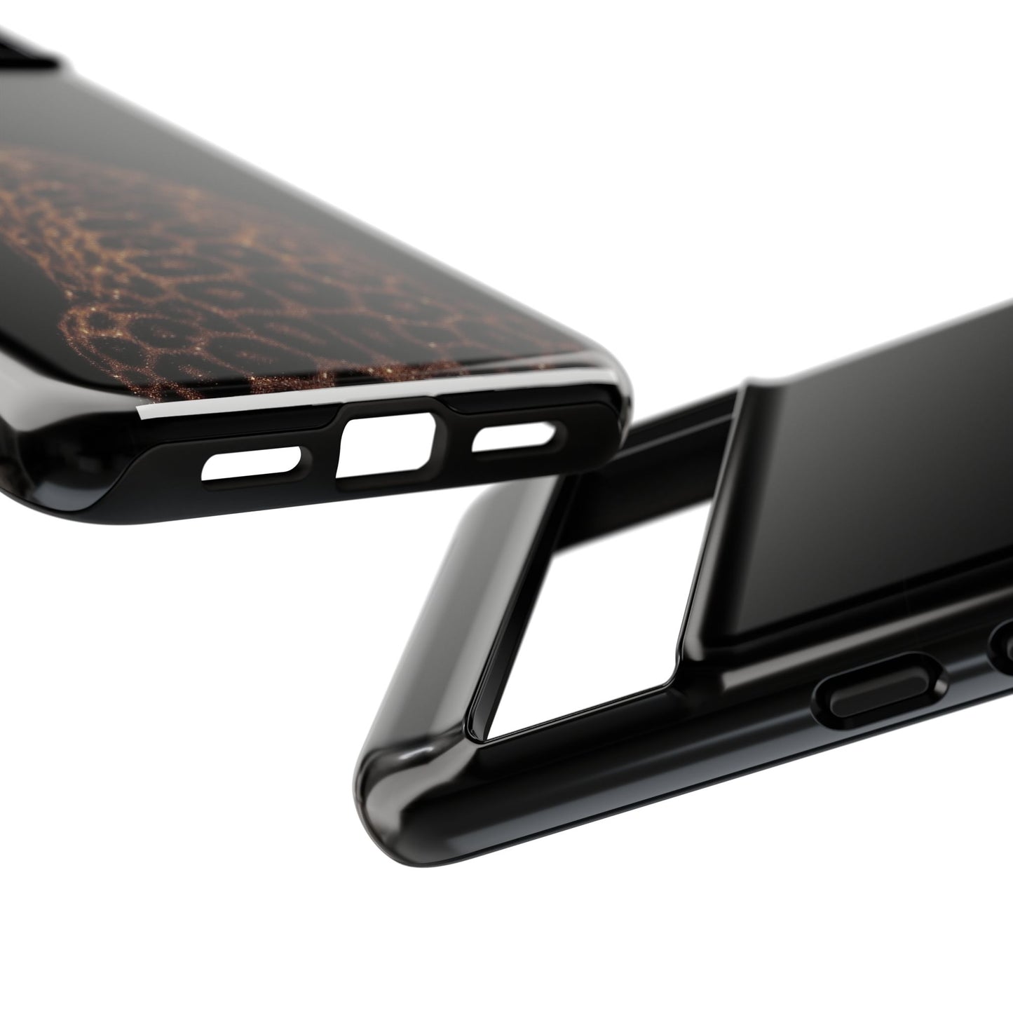 Leopard Print Tough Phone Case - Sleek Black Protective Cover