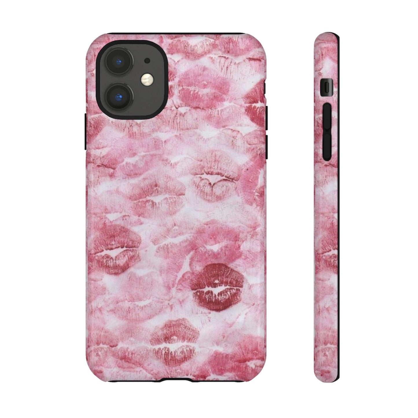 Kiss Print Tough Phone Case — Pink Marble Lip Pattern, Protective iPhone Cover