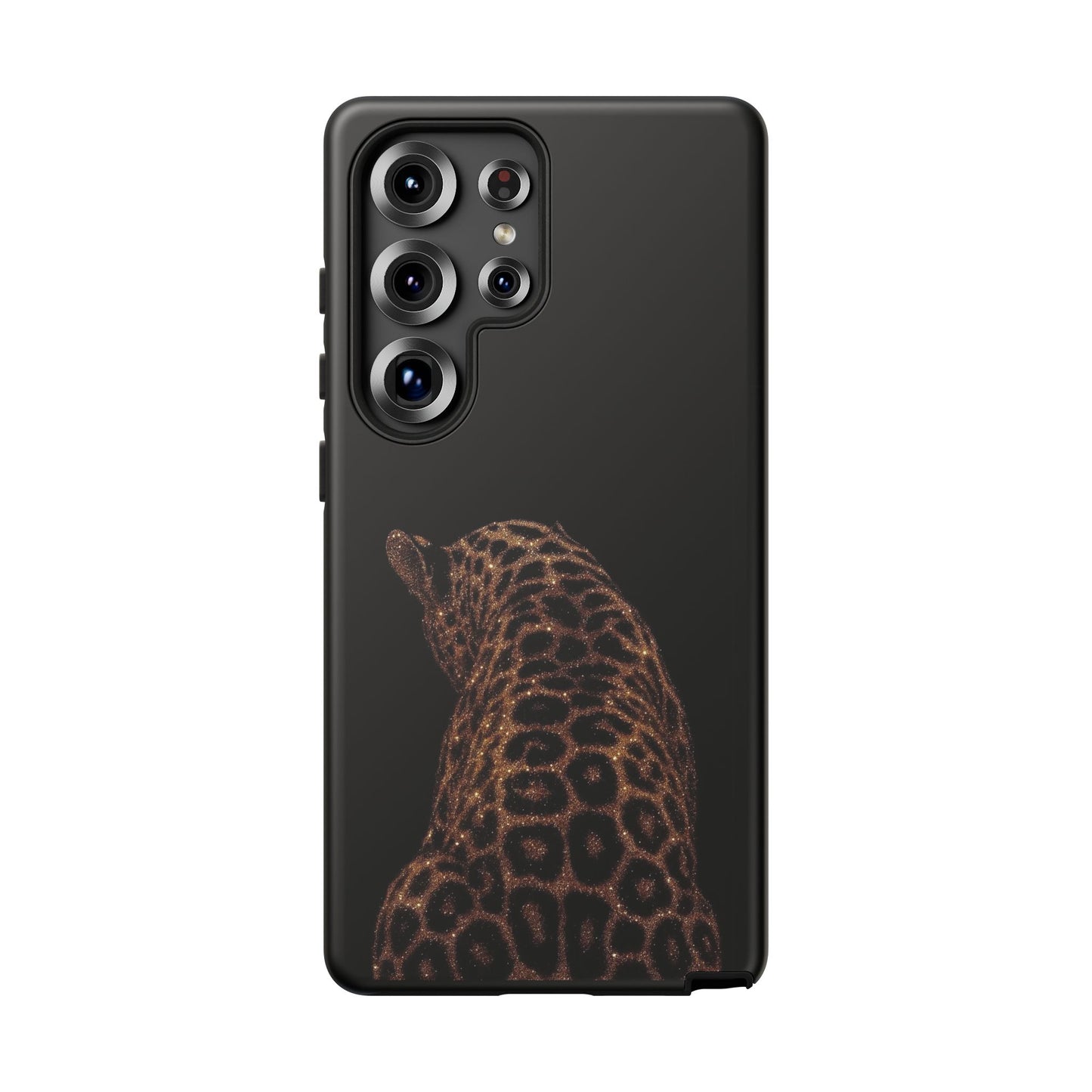 Leopard Print Tough Phone Case - Sleek Black Protective Cover