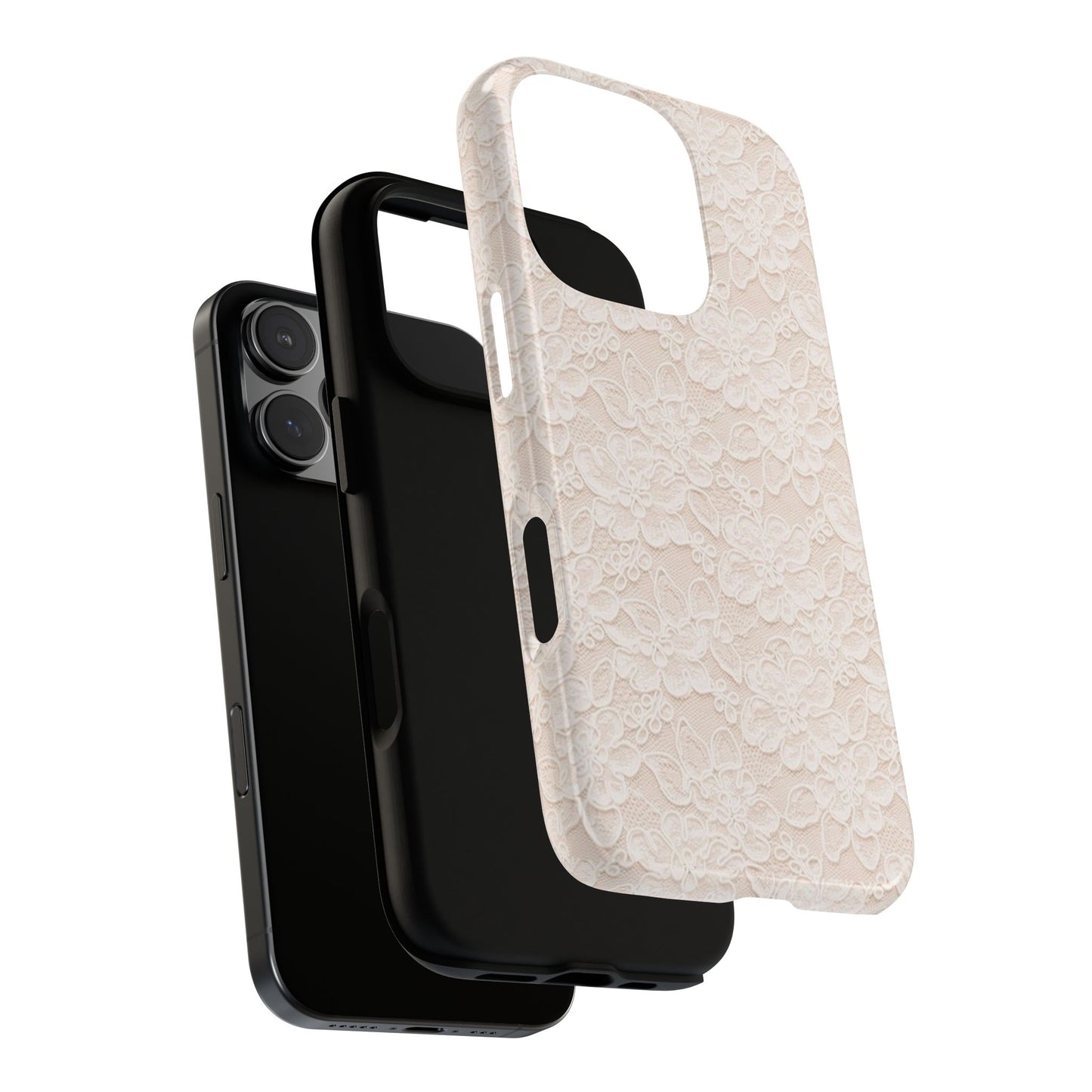 Floral Lace Tough Phone Case – Vintage Ivory Protective Cover