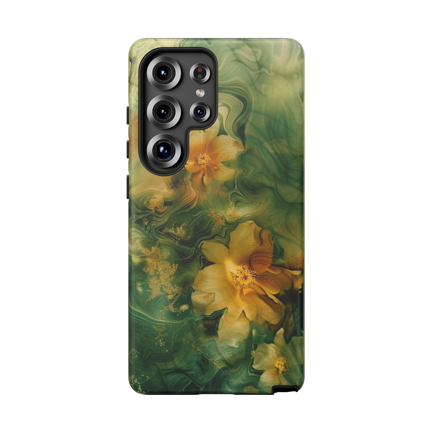 Floral Swirl Phone Case — Green & Gold Vintage Flower Design