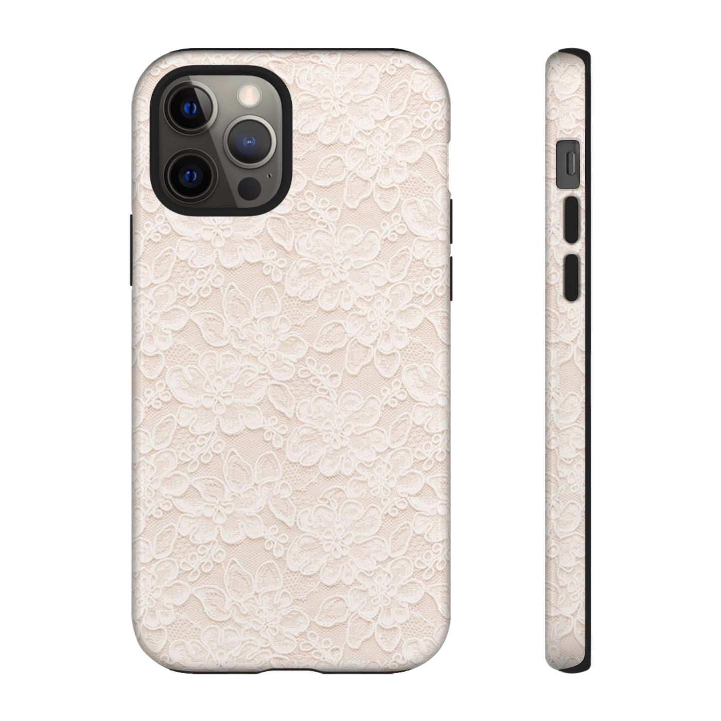 Floral Lace Tough Phone Case – Vintage Ivory Protective Cover