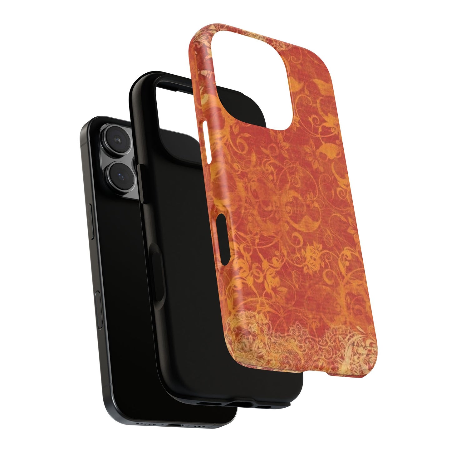 Floral Autumn iPhone Tough Case — Orange Vintage Scroll Design