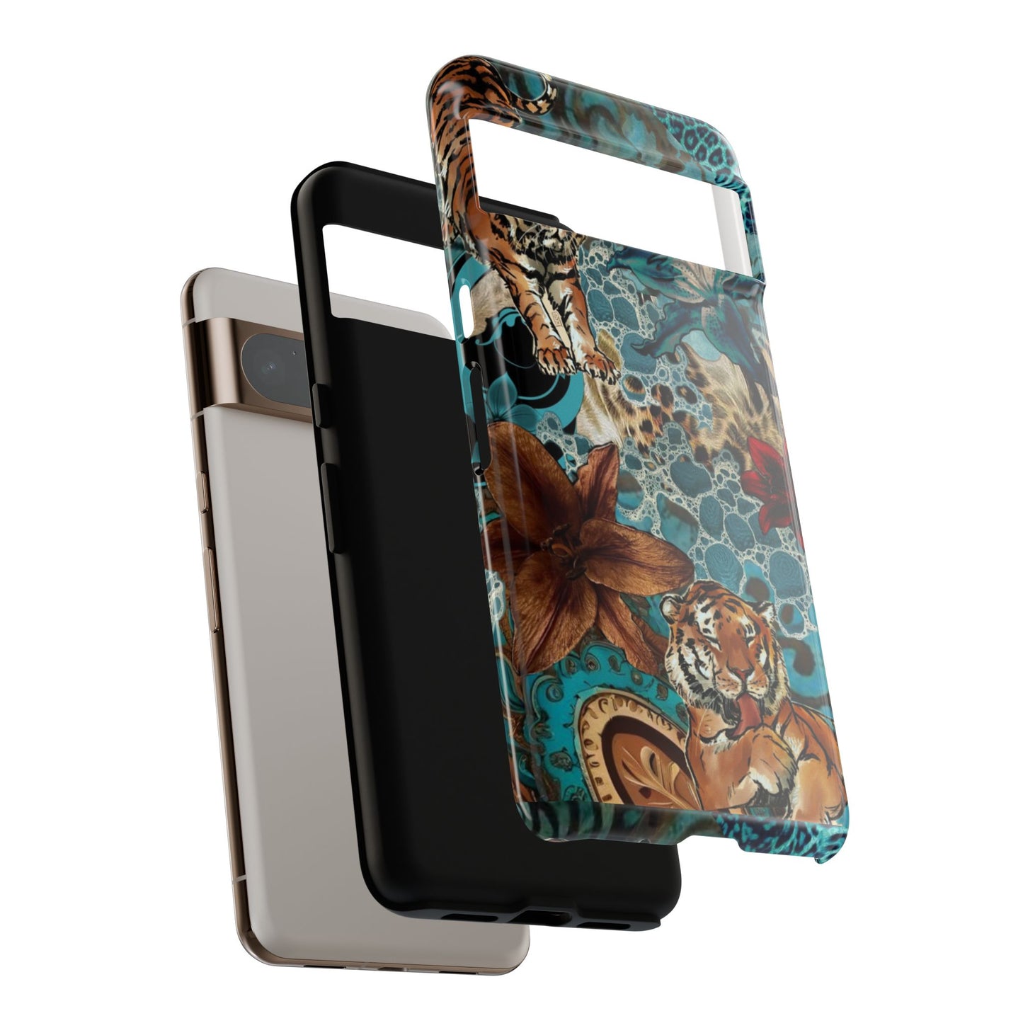 Floral Tiger Phone Case - Teal Safari Protective Cover