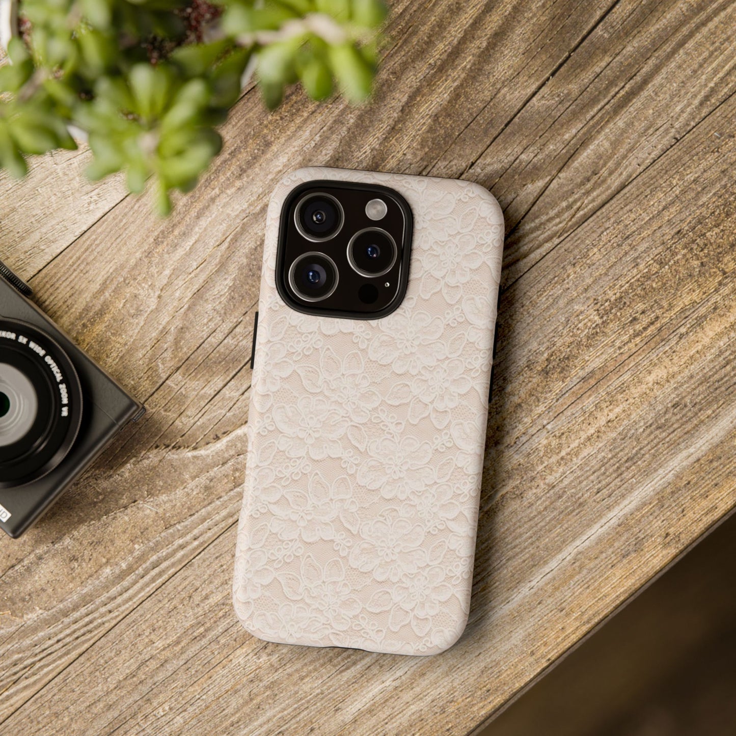 Floral Lace Tough Phone Case – Vintage Ivory Protective Cover