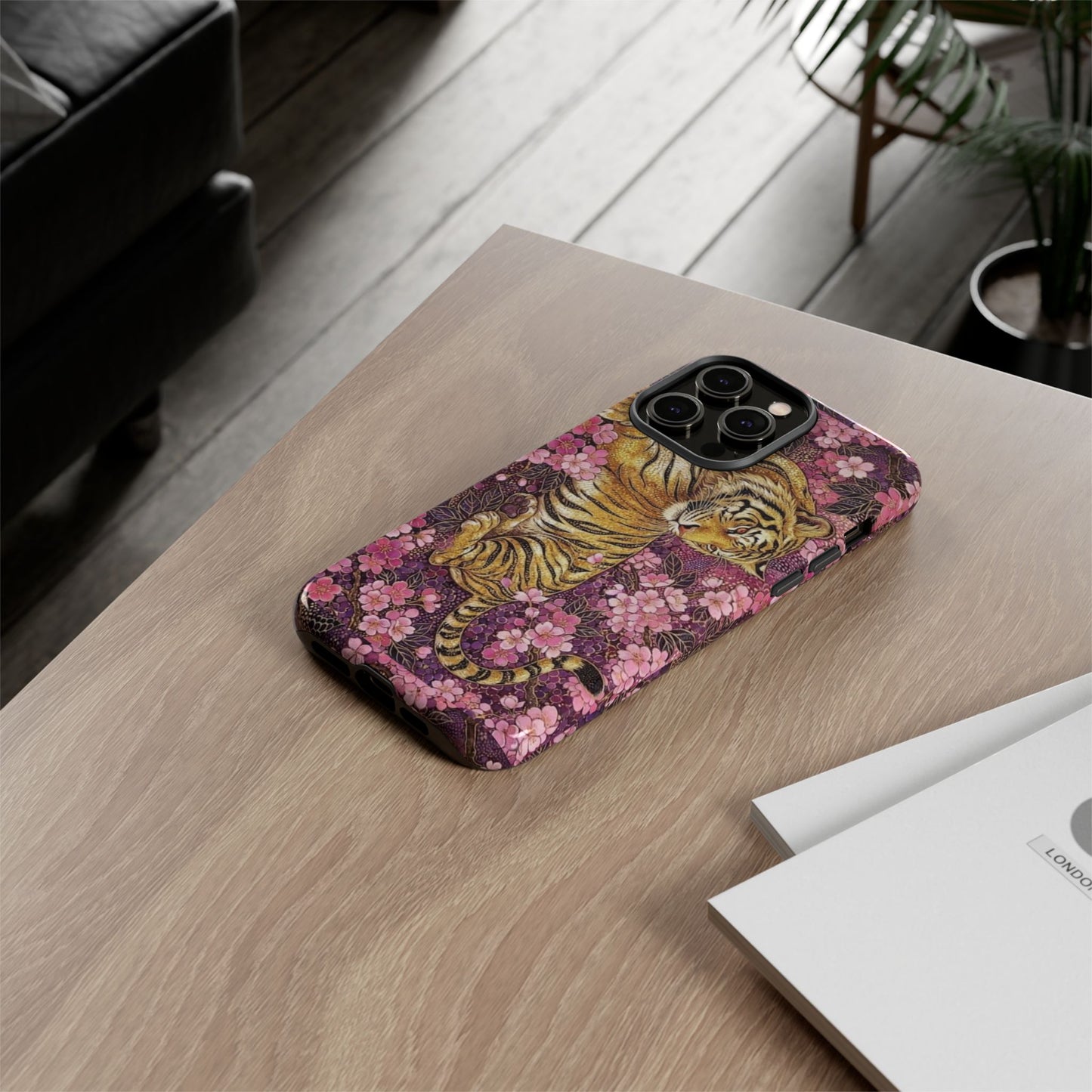 Tiger Floral Phone Case — Vintage Sakura Heavy-Duty Protective Cover