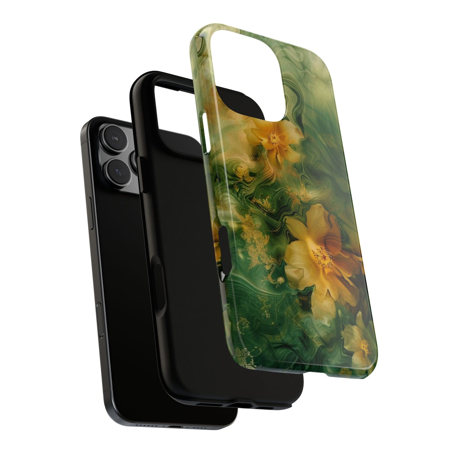 Floral Swirl Phone Case — Green & Gold Vintage Flower Design