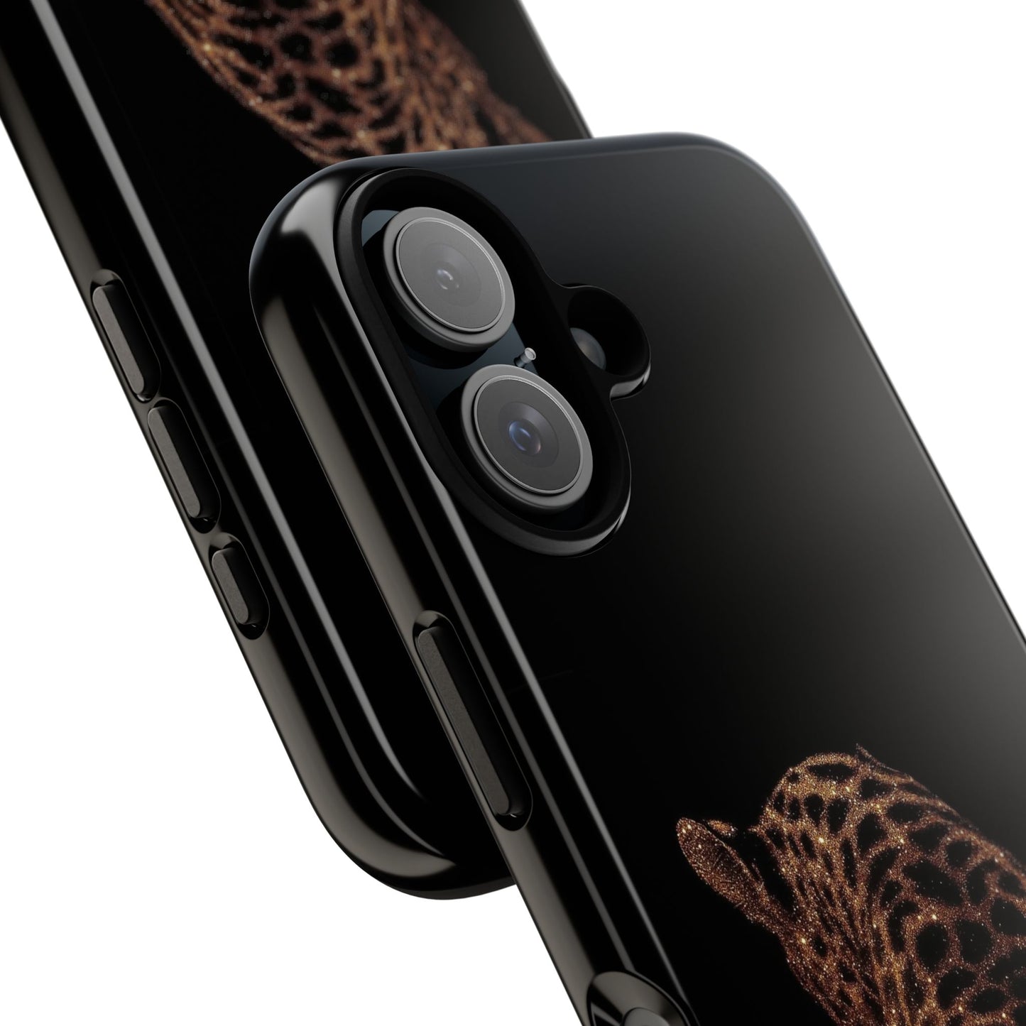 Leopard Print Tough Phone Case - Sleek Black Protective Cover